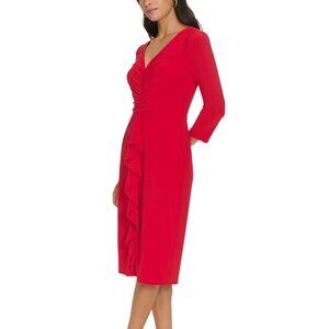 Jessica Howard Women's Ruched Ruffled Sheath Dress – Red | Size 16 | NWT